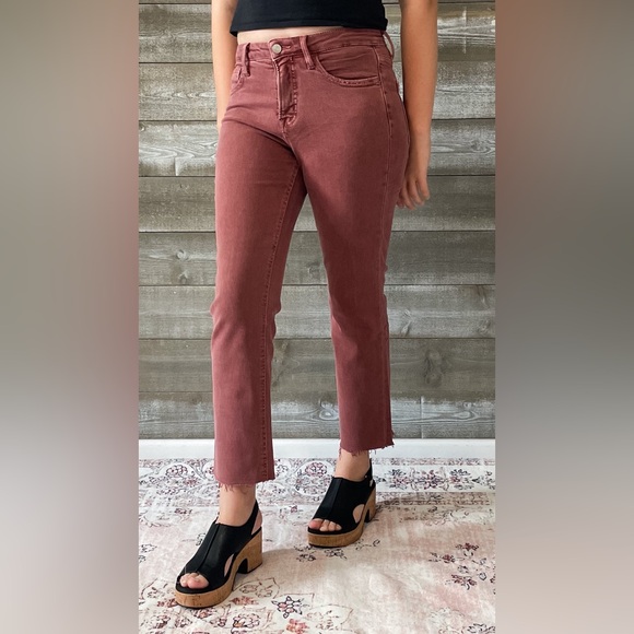 lovervet denim tummy control wine straight leg crop jeans raw hem LV1200WI 26 - Picture 5 of 16